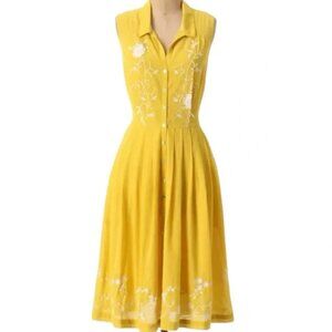 Anthropologie Moulinette Soeurs Spiraea Shirt Dress Yellow Floral Embroidered 2